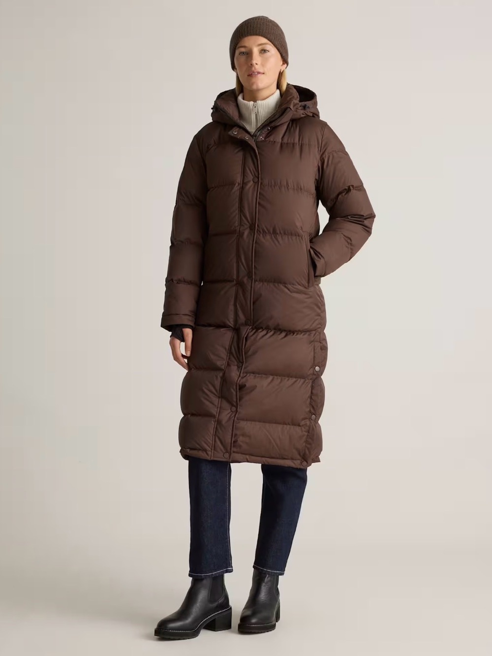 Quince NWT Responsible Down Long Puffer Jacket in Hot Fudge Brown S Small